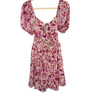 Sabo Australia Size XS Pink Purple Floral Print Tie Chest Cut Out Mini Dress